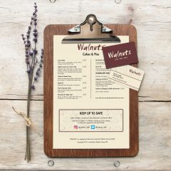 Walnuts Cafe Branded Menu and Business Cards